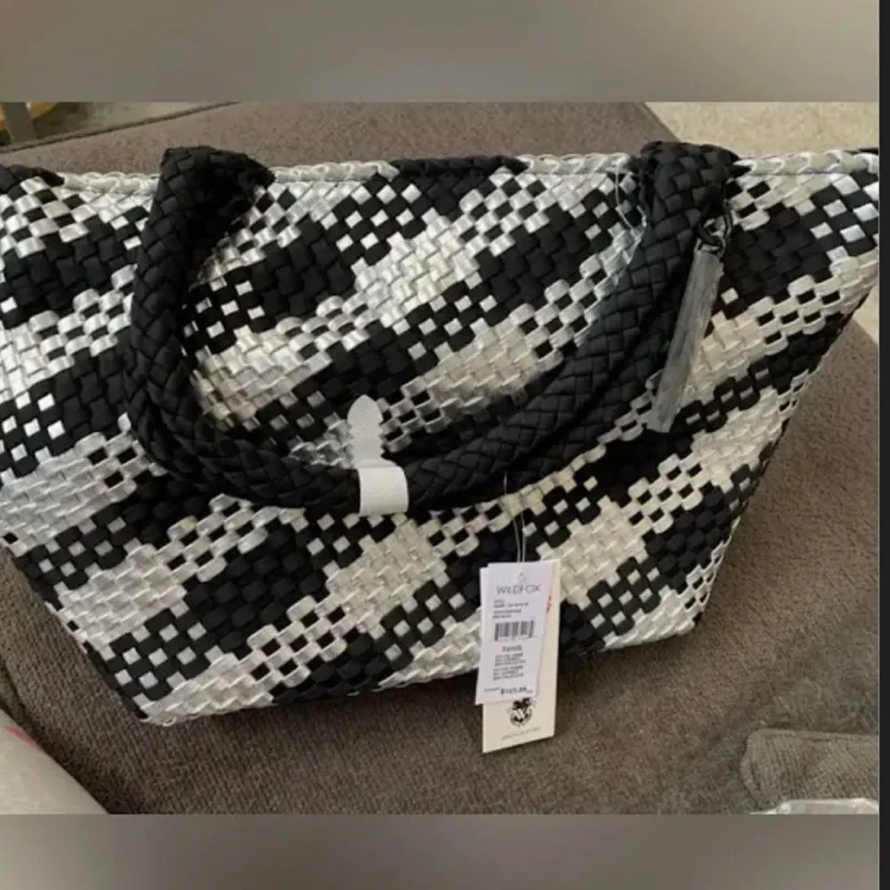 Wildfox Large Black Silver Woven Tote Bag